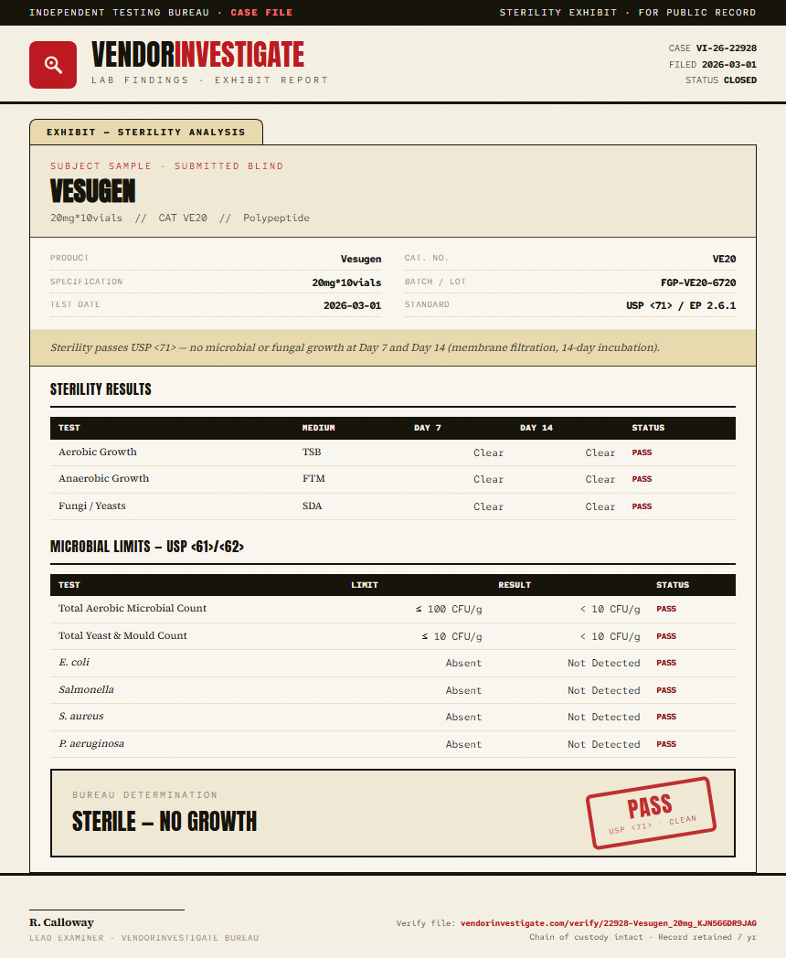Vesugen Sterility report by VendorInvestigate